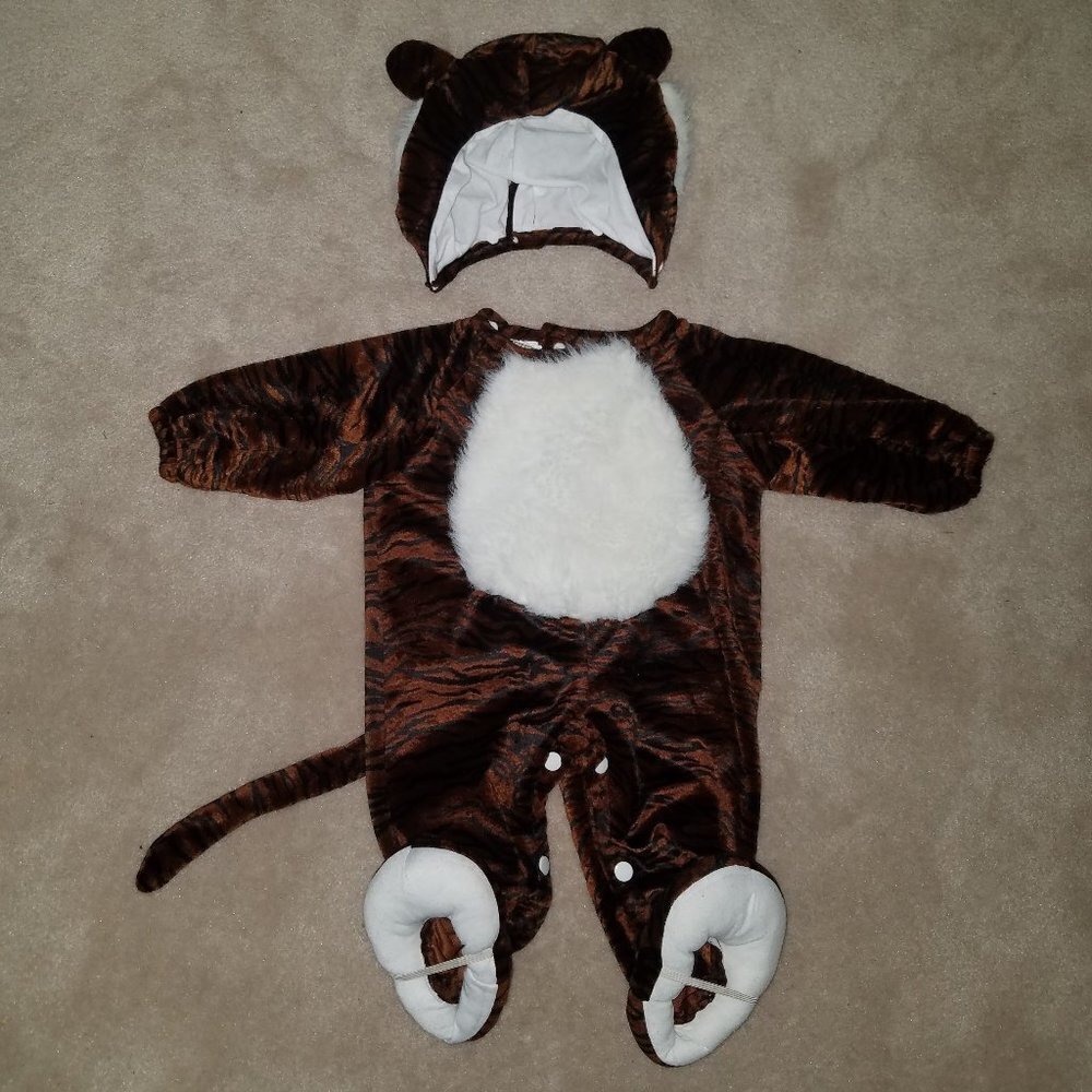 Dark Brown Baby Tiger Halloween Costume 6-12 Months Fun World Jumpsuit Headpiece